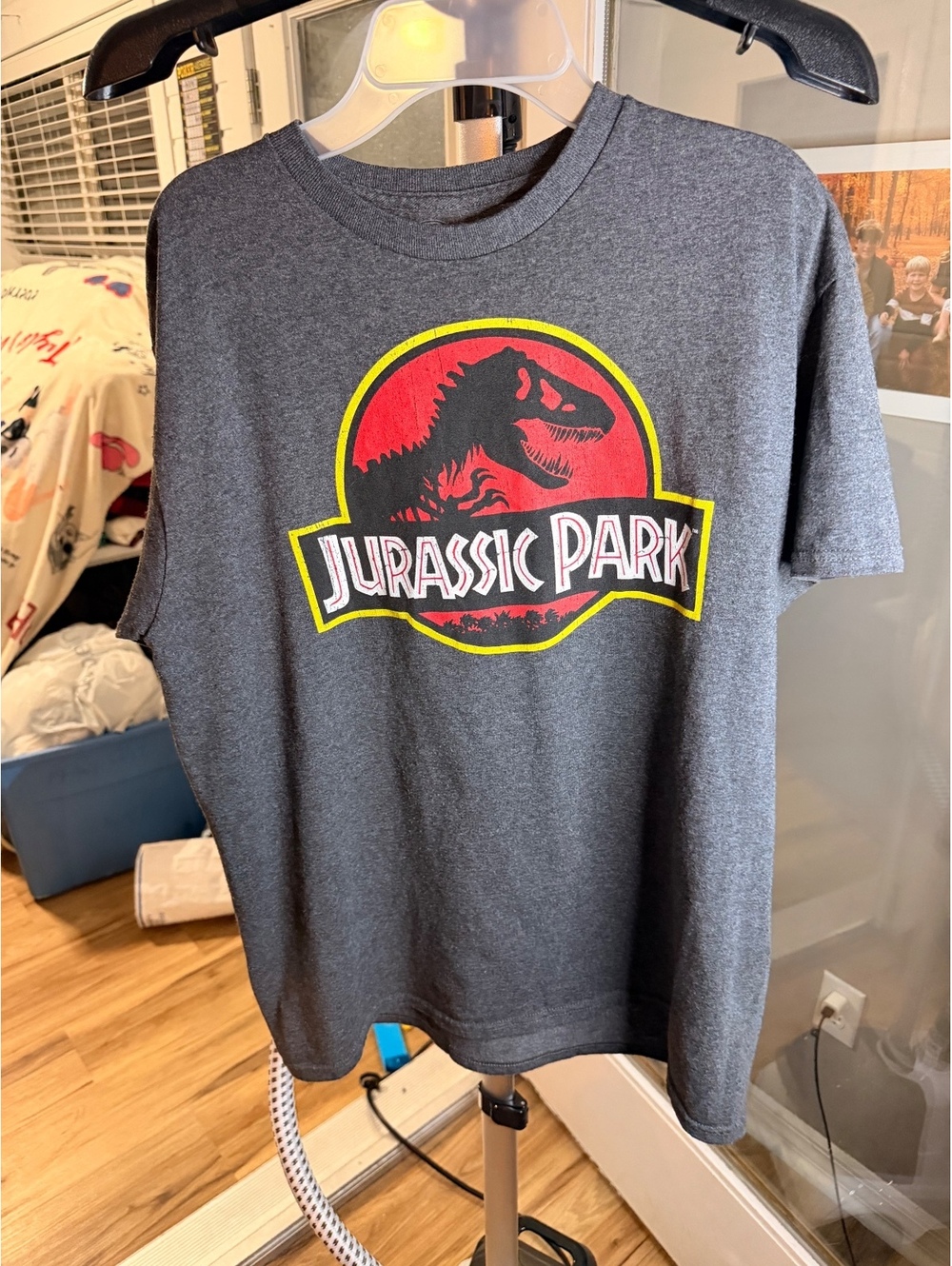 Jurassic Park logo T shirt heather gray